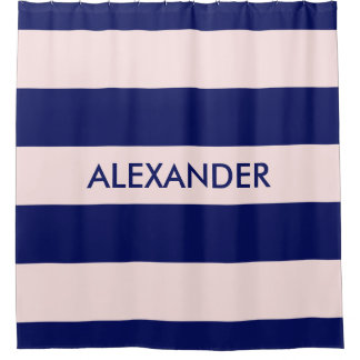 Marineblauw vet H Streep #3 Monogram Douchegordijn