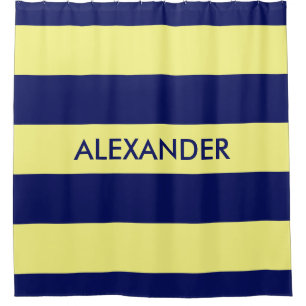 Marineblauw Vet H Streep #3 Monogram Douchegordijn