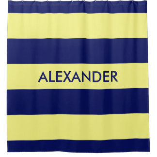 Marineblauw vet H Streep #3 Monogram Douchegordijn
