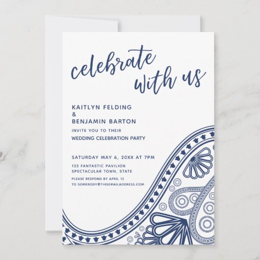 Marineblauw Vier het met Ons Paisley alleen-ontvan Kaart (Voorkant)