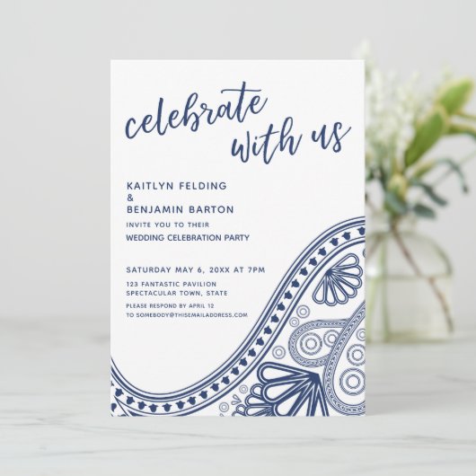 Marineblauw Vier het met Ons Paisley alleen-ontvan Kaart (Staand voorkant)