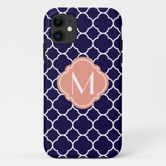 Marineblauw Vierblad Motief met Monogram Case-Mate iPhone Case (Achterkant)