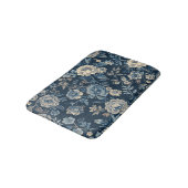 Marineblauw Vintage Bloem Botanisch Patroon Badmat (Gekanteld)