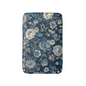 Marineblauw Vintage Bloem Botanisch Patroon Badmat (Voorkant Verticaal)