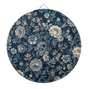 Marineblauw Vintage Bloem Botanisch Patroon Dartbord