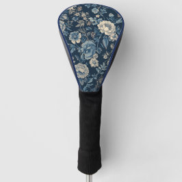 Marineblauw Vintage Bloem Botanisch Patroon Golfheadcover