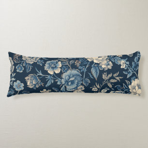 Marineblauw Vintage Bloem Botanisch Patroon Lichaamskussen
