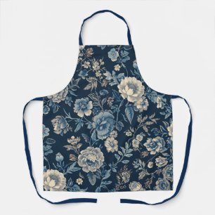 Marineblauw Vintage Bloem Botanisch Patroon Schort