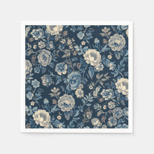 Marineblauw Vintage Bloem Botanisch Patroon Servet