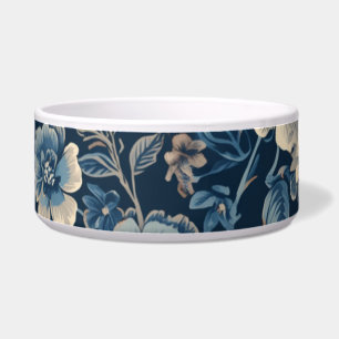 Marineblauw Vintage Bloem Botanisch Patroon Voerbakje
