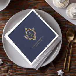 Marineblauw vintage Crest-monogram nep goud trouw- Servet