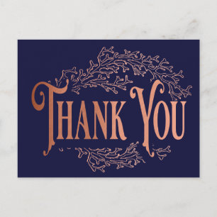 Marineblauw Vintage Elegante Koperen Dank Je Briefkaart