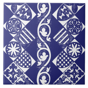 Marineblauw Vintage Geometrisch Traditioneel Gotis Tegeltje
