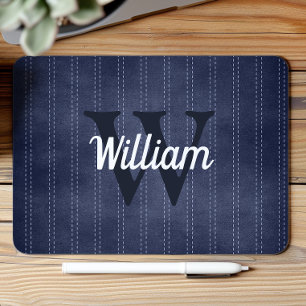 Marineblauw vintage pinstripes retro monogram muismat