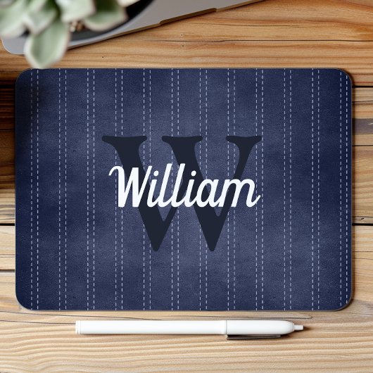 Marineblauw vintage pinstripes retro monogram muismat