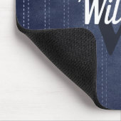 Marineblauw vintage pinstripes retro monogram muismat (Hoek)