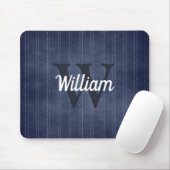 Marineblauw vintage pinstripes retro monogram muismat (Met muis)
