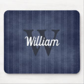 Marineblauw vintage pinstripes retro monogram muismat (Voorkant)