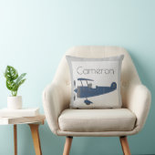 Marineblauw vintage vliegtuig jongens aangepaste n kussen (Stoel)