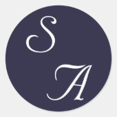 Marineblauw Vlakte Moderne Monogram Bruiloft Ronde Sticker (Voorkant)