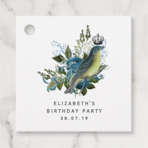 Marineblauw Vogel en Kroon Bedankjes Labels