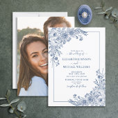  marineblauw-vogellijn Kunstfoto-bruiloft Kaart