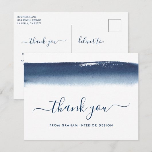 Marineblauw voor zakelijke Waterverf Hartelijk dan Briefkaart (Voorkant / Achterkant)