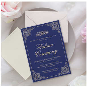  marineblauw walima islamitisch moslim bruiloft kaart