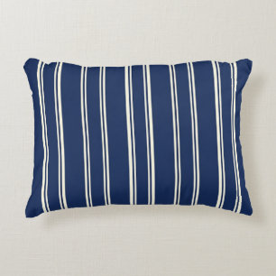 Marineblauw Warm Ivoor Klassieke Elegante Strepen Accent Kussen