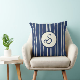 Marineblauw Warm Ivoor Klassieke Elegante Strepen Kussen