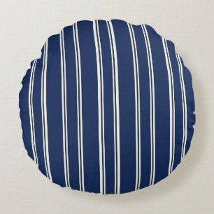 Marineblauw Warm Ivoor Klassieke Elegante Strepen Rond Kussen