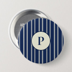 Marineblauw Warm Ivoor Klassieke Elegante Strepen Ronde Button 7,6 Cm