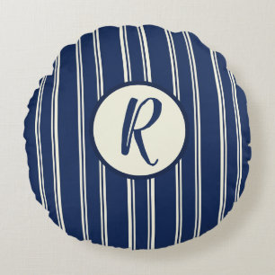 Marineblauw Warm Ivoorkleurig Klassiek Elegante St Rond Kussen