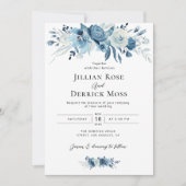 marineblauw waterverf bloemen bruiloft uitnodiging (Voorkant)