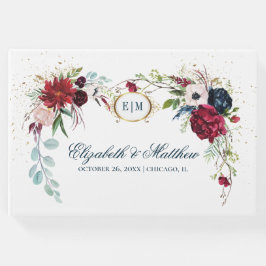 Marineblauw | Waterverf Bruiloft met Bloeiende Bur Gastenboek