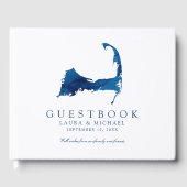 Marineblauw Waterverf Cape Cod Kaart Bruiloft Gastenboek (Voorkant)