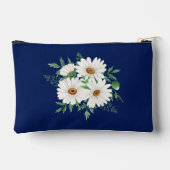 Marineblauw & Waterverf Daisies Cosmetische Tas (Achterkant)