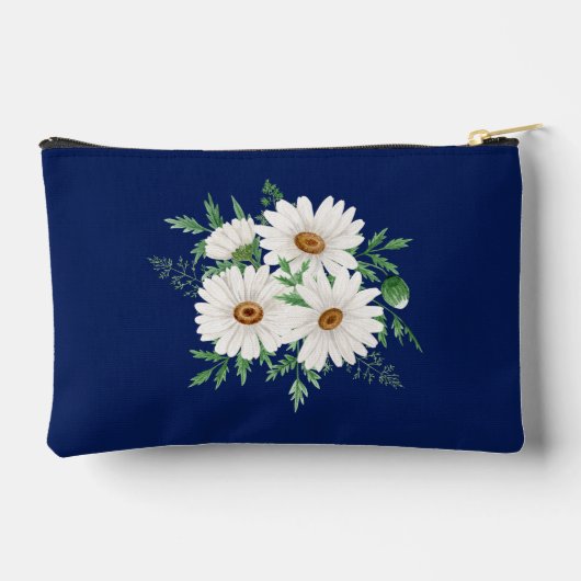 Marineblauw & Waterverf Daisies Cosmetische Tas (Achterkant)