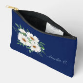 Marineblauw & Waterverf Daisies Cosmetische Tas (Open)