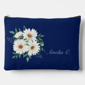 Marineblauw & Waterverf Daisies Cosmetische Tas (Voorkant)