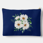 Marineblauw & Waterverf Daisies Cosmetische Tas (Achterkant)