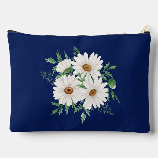 Marineblauw & Waterverf Daisies Cosmetische Tas (Achterkant)