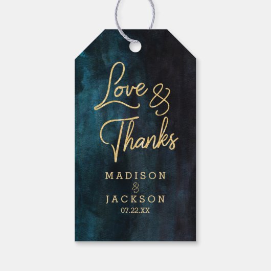 Marineblauw Waterverf & Goud Bruiloft Liefde & Bed Cadeaulabel (Achterkant)