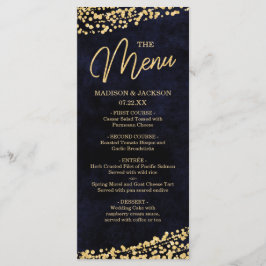 Marineblauw Waterverf & Goud Confetti Bruiloft Men Menu