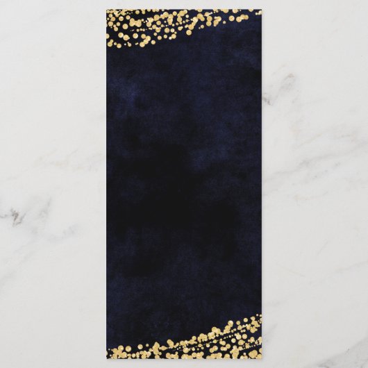 Marineblauw Waterverf & Goud Confetti Bruiloft Men Menu (Achterkant)