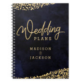 Marineblauw Waterverf Goud Confetti Bruiloft Plann Notitieboek (Voorkant)