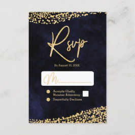 Marineblauw Waterverf & Goud Confetti Bruiloft RSV RSVP Kaartje