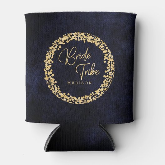 Marineblauw Waterverf & Gouden Bruiloft Bruid Trib Blikjeskoeler (Voorkant)