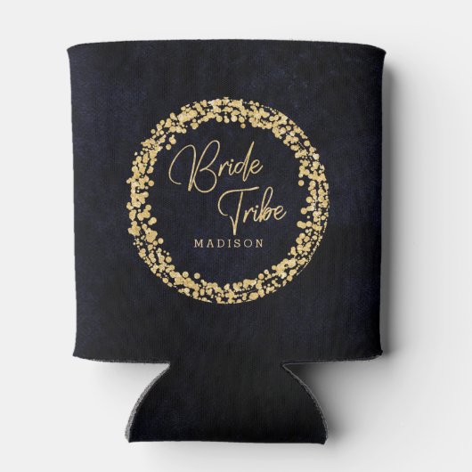 Marineblauw Waterverf & Gouden Bruiloft Bruid Trib Blikjeskoeler (Achterkant)