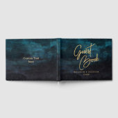 Marineblauw Waterverf & Gouden Bruiloft Monogram Gastenboek (Volledig)